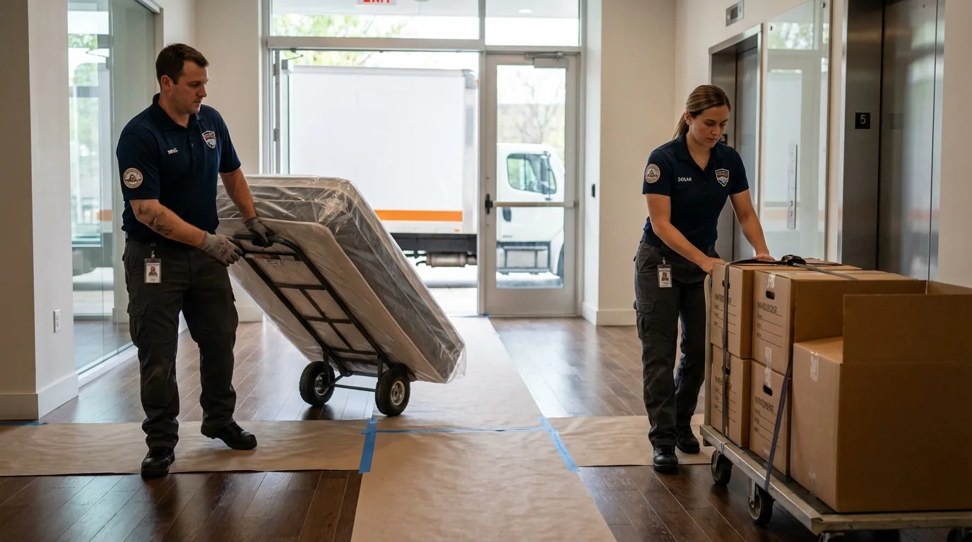 Professional apartment movers loading elevator in Edmonton, KY