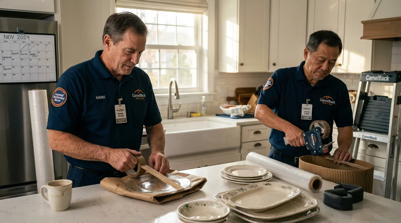 Professional crew packing kitchen dishware in Edmonton, KY